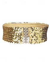 Χαμηλού Κόστους Γυναικεία ζώνη-Γυναικεία χριστουγεννιάτικη ζώνη με γκλίτερ και ελαστικές πούλιες, ελαστική και άνετη, διαθέσιμη σε πολλά χρώματα – τέλειο αξεσουάρ για τις γιορτές