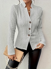 abordables Blazers y Trajes-Mujer chaqueta Cómodo Transpirable Bolsillo Casual Plano Oficina Calle Casual Ropa Cotidiana Botonadura Simple Regular Escote Chino Ajuste regular Manga Larga Ropa de calle Blanco Rosa Albaricoque