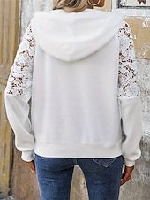 halpa Yksinkertaiset hupparit-Naisten Pullover-huppari Kurenauha Tilkkutäkki Tasku Kukka Tavallinen Tyylikäs Lämmin Muoti Pitkähihainen Hupullinen Tavalliset topit Koti Työ Katu Valkoinen Syksy Talvi