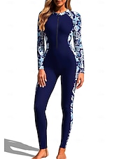 Недорогие Рашгард One Pieces-Жен. Рашгард Рашгард на все тело Цельный костюм для серфинга Океан Застегнуться со встроенным бюстгальтером Передняя молния УФ-защита от солнца Закрытая чашечка UPF50+ Длинный рукав Чехол