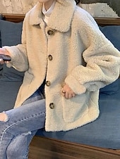 voordelige Jassen-Dames Winterjas Fleecejack Teddy jas Comfortabel Zak Elegant Actief leuke Style Dagelijks Effen Kleur Formeel Buiten Huis Lahja Kort Strijkijzer Ruim Passend Lange mouw bovenkleding Abrikoos Lente