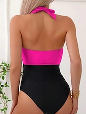 economico Costumi interi-Costume da bagno intero da donna snellente colorblock monokini controllo della pancia vita alta slanciato senza schienale abbigliamento da spiaggia per le vacanze blocco di colore collo a halter