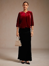 levne Jednoduché blůzy-Vánoce Dámské Samet Tlačítko nahoru Oblečené topy Elegantní Večírek 3/4 délka rukávu Nahoře nabírané Tričkový Běžné topy Párty večerní šaty Dovolená Párty oblečení Fialová Jaro Podzim Zima