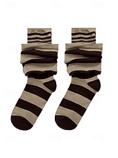 levne Dámské ponožky-Dámské bavlněné dvouvrstvé volné ponožky – stylový pruhovaný design, měkké a pohodlné – ideální pro běžné nošení a pohodlné nošení
