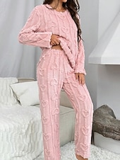 preiswerte Damen Loungewear-Damen Schlafanzug Freizeitkleidung Schlafanzug Set Lässig Einfarbig Elastischer Bund Hose Heim Täglich Bett Langarm Rundhalsausschnitt Rosa Herbst Winter Lässiger Schnitt
