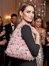 economico Clutch e borsette da sera-borsa da donna in pelliccia sintetica con paillettes: design scintillante e luccicante con materiale morbido, disponibile in due misure, perfetta per feste serali e occasioni speciali