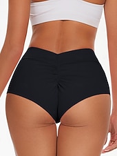 preiswerte Bikini-Höschen-Damen dehnbare Boxershorts Badeanzug Dehnbare Boxershorts Shorts Hohe Taille Urlaub Strandbekleidung Einfarbiger ärmelloser Badeanzug