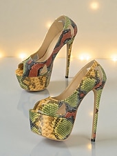 abordables Zapatos Peep Toe-Zapatos de tacón de aguja con plataforma y punta abierta con estampado de serpiente para mujer: zapatos de tacón alto llamativos para salir de noche y ir a discotecas. &amp;atuendos de noche