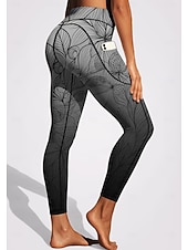 preiswerte 3D-Leggings-Damen Pilates-Leggings Fitnesshose Lässige Leggings Taschen Stempelsteuer Patchwork Pilates Fitnessstudio Fitnesstraining Hosen Strumpfhosen Leggings Blumenmuster Farbverläufe Abstrakt Dunkelgrau