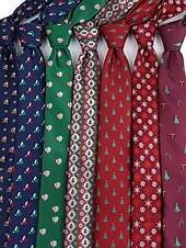 abordables Accessoires de Noël-Cravates de Noël pour hommes – en polyester avec des motifs festifs de bonhommes de neige, de père Noël et de sapins, parfaites pour les fêtes et célébrations de fin d&#039;année.