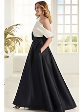 cheap Ankle Length-A-Line Floor Length Party Dress Cocktail Dress Wedding Guest Dress Evening Gown Elegant Sleeveless Off Shoulder Formal Pocket Satin with Pleats