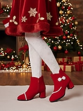 preiswerte Stiefeletten-Rote Damen-Ankle-Boots mit Imitationsperlenbesatz – eleganter Festtagsstil, weiches Futter, praktischer seitlicher Reißverschluss, perfekt für Weihnachtsfeiern, Winteroutfits, Familienfeste und als Geschenk.