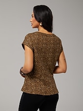 お買い得  アート＆デザインのブラウス-オールコットンのヒョウ柄ツイストデザイントップス、バケーション