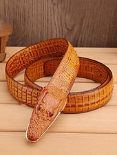 levne Pánské opasky-Pánský opasek z pravé kůže s krokodýlí texturou, více barev, stylový a odolný pro běžné i formální příležitosti