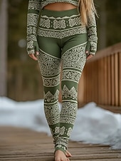  Damen Vikinger Leggings Gemütliche Leggings Urlaub Vintage Ethno-Stil Volle Länge Hohe Taille Grafik Drucken Bequem Dehnbar Lässig Täglich Urlaub Grün Frühling Herbst Schmale Passform