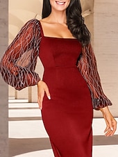 cheap Tea Length-Sheath / Column Floor Length Ankle Length Cocktail Dress Long Sleeve Square Neck Elegant Vintage Party Formal Velvet Polyester Mother of the Bride Dress with Sequin Split Front