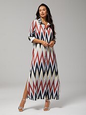 billiga Semesterklänningar-maxiklänning med geometriskt tryck i satäng