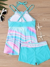 economico Tankini-Costume da bagno tankini da donna a 2 pezzi con pantaloni corti controllo della pancia alto in vita schiena scoperta per vacanze al mare colletto a halter e senza maniche