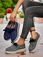 abordables Femmes-Chaussures rouges décontractées à lacets pour femmes - mocassins plats souples et antidérapants, chaussures confortables au quotidien pour Noël, le shopping et les voyages