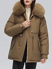 economico Capispalla da donna-Per donna Giacca imbottita Giacca in Pile Cappotto in Pelliccia Sintetica Caldo Confortevole Cerniera Bottoni Collo in Pelliccia Casual Semplice Vacanza Streetwear Abbigliamento quotidiano Uscire
