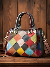 economico Borsette e borse tote-borsa da donna in pelle, design patchwork multicolore, materiale in vera pelle, versatile con manici superiori e tracolla regolabile, elegante e funzionale per l'uso quotidiano e le occasioni speciali