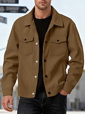 economico Giubbotti Casual-Per uomo Giacca Leggera Giacca Camicia Giacca Casual All'aperto Streetwear Tasca Bottoni Primavera &amp; Autunno Autunno &amp; Inverno Semplice Streetwear Quotidiano Collo ripiegato Regolare Nero Marrone