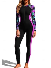 billiga One Pieces Rash Guards-Dam Rash-guards Helkroppsutslagskydd Surfdräkt i ett stycke Blommig Tropisk Färgblockerande Dragkedja med inbyggd BH Dragkedja fram UV Solskydd Fullständig Täckning UPF50+ Långärmad Heltäckande