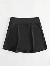 お買い得  ビキニボトムス-ウィメンズ ストレッチ ボクサーショーツ 水着 スカート付き ストレッチ ボクサーショーツ スカート ハイウエスト バケーション ビーチウェア 無地 ノースリーブ 水着