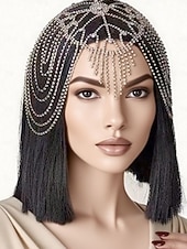 economico Accessori per Mascherata-copricapo da donna in cristallo stile Gatsby anni '20 - cerchietto vintage in strass stile flapper con catene per feste e cocktail in stile anni '20