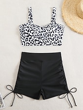 Χαμηλού Κόστους Τανκίνι-Γυναικείο Τανκίνι 2 Κομμάτια Μαγιό Ραφές Υποστήριξη Λεοπάρ Μικροσκοπικά Έλεγχος Κοιλιάς Ψηλόμεσο Λεπτό Χωρίς Πλάτη Θέρετρο Παραλίας V Λαιμός Αμάνικο Μαγιό