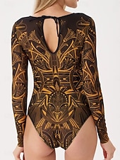 levne Jednodílné plavky-Dámský jednodelný plavkový úbor zeštíhlující sexy výřez Boho monokiny kontrola břicha vysoký pas štíhlé bez zad dovolená módní grafický geometrický kulatý výstřih dlouhý rukáv bez rukávů