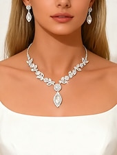 economico Matrimonio ACC-set di collana e orecchini da sposa in cristallo da donna - gioielli da sposa con design a foglia di strass scintillanti per le spose &amp;occasioni di festa