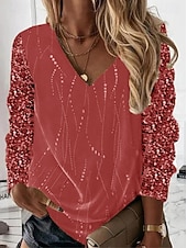 economico T-shirt semplice-Capodanno Per donna Camicia Geometrico Festa Signore Elegante Manica Lunga Scollo a V Top Regolari Oro Autunno Inverno