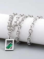 billiga Kvinnors halsband-Herrhalsband i rostfritt stål med grönt ädelstenshänge - snyggt, hållbart, perfekt för både vardagliga och formella tillfällen