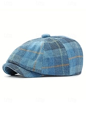 levne Pánské klobouky-Pánská vintage britská kostkovaná čepice pro novináře – polyesterový materiál, více barev, klasický retro styl pro běžné nošení a outdoor