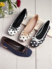 Χαμηλού Κόστους Ημέρα του Αγίου Βαλεντίνου-Γυναικείες μπαλαρίνες με πουά και φιόγκο – χαριτωμένο ρετρό στυλ δεκαετίας του 1950, ιδανικές για casual ντύσιμο, καθημερινές εξόδους και tea parties