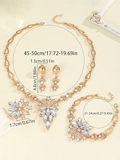 levne Svatba ACC-Dámská sada tří křišťálových šperků - třpytivý náhrdelník s kamínky, náušnice &amp;náramek, elegantní růžovo-zlaté svatební doplňky pro svatbu &amp;večírky
