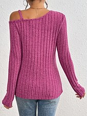 cheap Plain Tops-Women&#039;s Blouse Solid Color Stylish Casual Long Sleeve Asymmetrical Regular Tops Daily Patchwork Buttons Fuchsia Spring Fall Winter