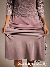 olcso Sifonruhákk-Női Midi ruha Sifon ruhák Elegáns Estély Esküvői vendég Flitter Csipke Normál Tömör szín Háromnegyedes Terített nyak Arcpír rózsaszín