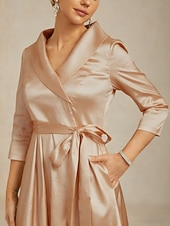  Damen Midikleid A Linie Kleid Figurbetontes Kleid Elegant Abendgesellschaft Hochzeitsgast Vorderknoten Reißverschluss Tasche Normale Passform Einfarbig Dreiviertelarm V Ausschnitt Hemdkragen