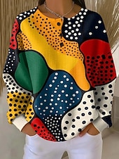 preiswerte Streifen- und geometrische Kapuzenpullover-Damen Kapuzenpullover Geometrisch Mode Langarm Rundhalsausschnitt Normale Oberteile Schwarz Gelb Rosa Frühling Herbst Winter