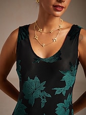 Χαμηλού Κόστους Λουλουδένιο Φόρεμα-Γυναικεία Μακρύ φόρεμα Φόρεμα σε ευθεία γραμμή Κομψό Επισκέπτης γάμου Ημερομηνία Ασυμμετρικό Φλοράλ Αμάνικο Στρογγυλή Ψηλή Λαιμόκοψη Πράσινο του τριφυλλιού