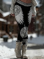 economico stampa vichinga-Per donna Leggings Vacanza Vintage Stile Etnico Lunghezza intera Vita Alta Grafico Motivo Geometrico Astratto Morbido Confortevole Alta elasticità Quotidiano Casa All'aperto Blu Nero Viola Beige