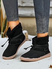 halpa Lumi- ja talvisaappaat-Naisten khakinväriset, leveälestiset, fleecevuorilla varustetut talvisaappaat – lämpimät nilkkurit kiristysnyörillä lumeen, kävelyyn, ulkoiluun ja jokapäiväiseen käyttöön.