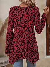 economico Maglietta Arte &amp; Design-Per donna Tunica Stampato Grafico Leopardo Vintage Moda Casual Manica Lunga Girocollo Top lunghi Quotidiano Weekend Blu Rosa Rosso Viola Marrone Autunno Inverno