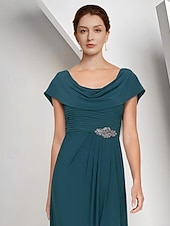 cheap Floor Length-A-Line Floor Length Wedding Guest Dress Chiffon Dress Formal Dresses Mother of the Bride Dress Cap Sleeve Crew Neck Elegant Simple Wedding Guest Semi Formal Chiffon with Crystals