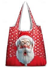 tanie Graficzne torby drukowane-Damska składana torba na zakupy świąteczna – wiele wzorów z motywem Świętego Mikołaja, materiał poliestrowy, trwała i kompaktowa, idealna na świąteczne zakupy i prezenty