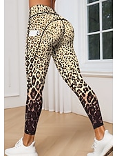 tanie legginsy 3d-Damskie legginsy do pilatesu Spodnie fitness Legginsy casualowe Kieszenie Opłata skarbowa Niejednolita całość Pilates Siłownia Trening w siłowni Majtki Rajstopy Getry Panterka Wzorzyste Zwierzęta