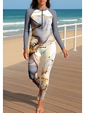 preiswerte One Pieces Rash Guards-Damen Anti UV Shirt Ganzkörper-Bademode Diveskin-Anzug Farbverlauf Frontreißverschluss UPF50+ Schnelltrocknend Hohe Elastizität Langarm Bademode Surfen Tauchen Schnorcheln Sommer