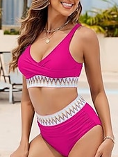 ieftine Seturi de bikini-Costum de baie pentru femei bikini cu 2 piese cu umeri cu arcuri subțire fără spate de vacanță pentru plajă solid decolteu în V fără mâneci